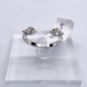 Kite-Cut Moissanite Ring Open Band 18K White Gold 925 Ring Guard GRA